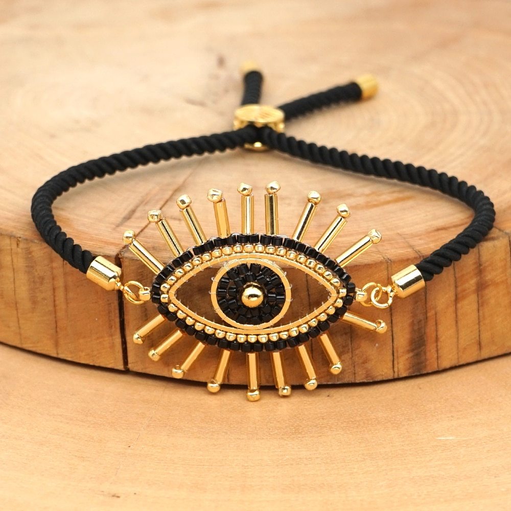 Rice beads hand-woven Evil Eye bracelet