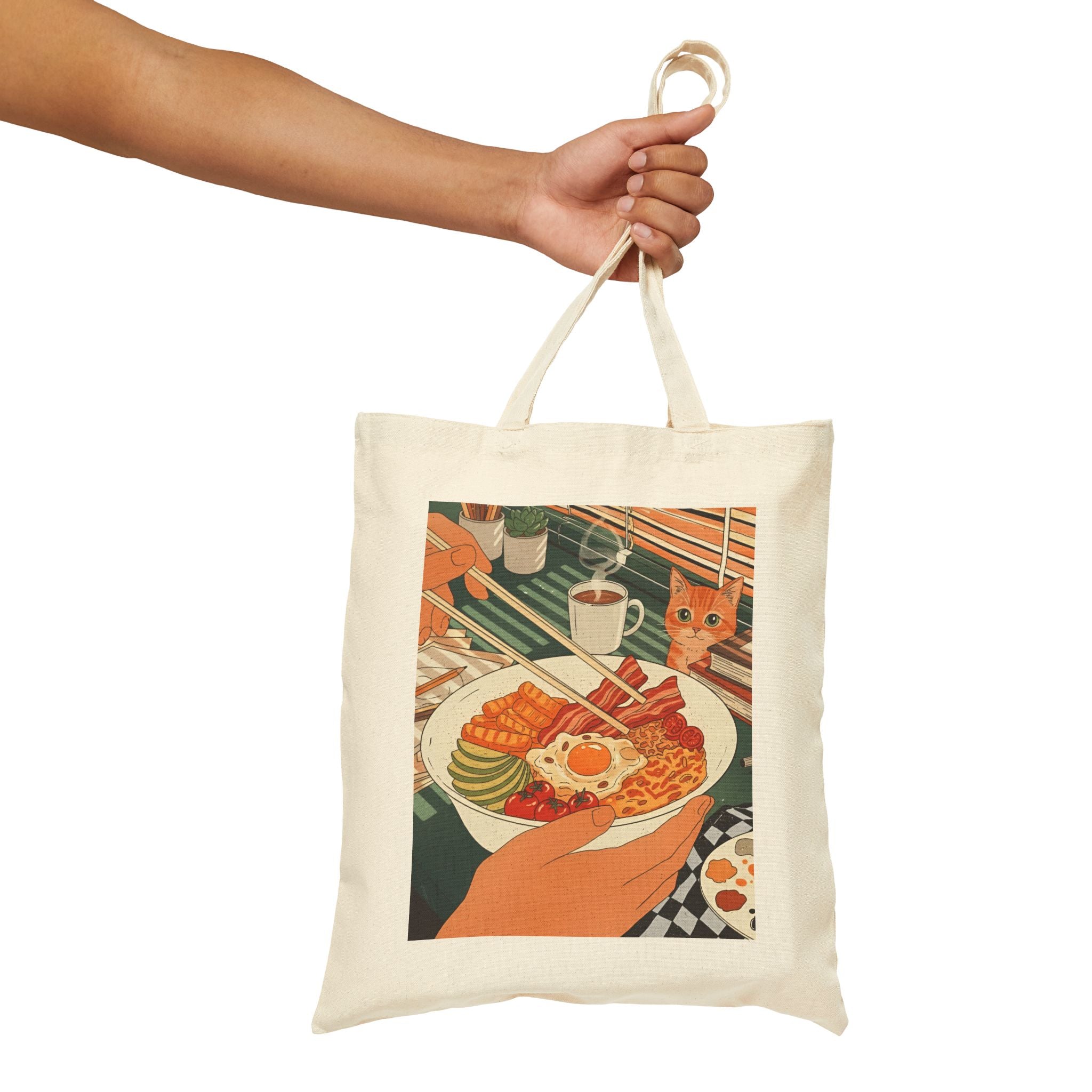 Breakfast with Whiskers Cotton Canvas Tote Bag