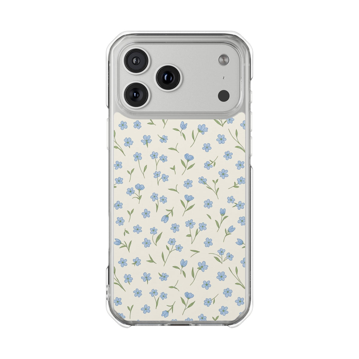 Phone case with polka dot pattern on a light blue background