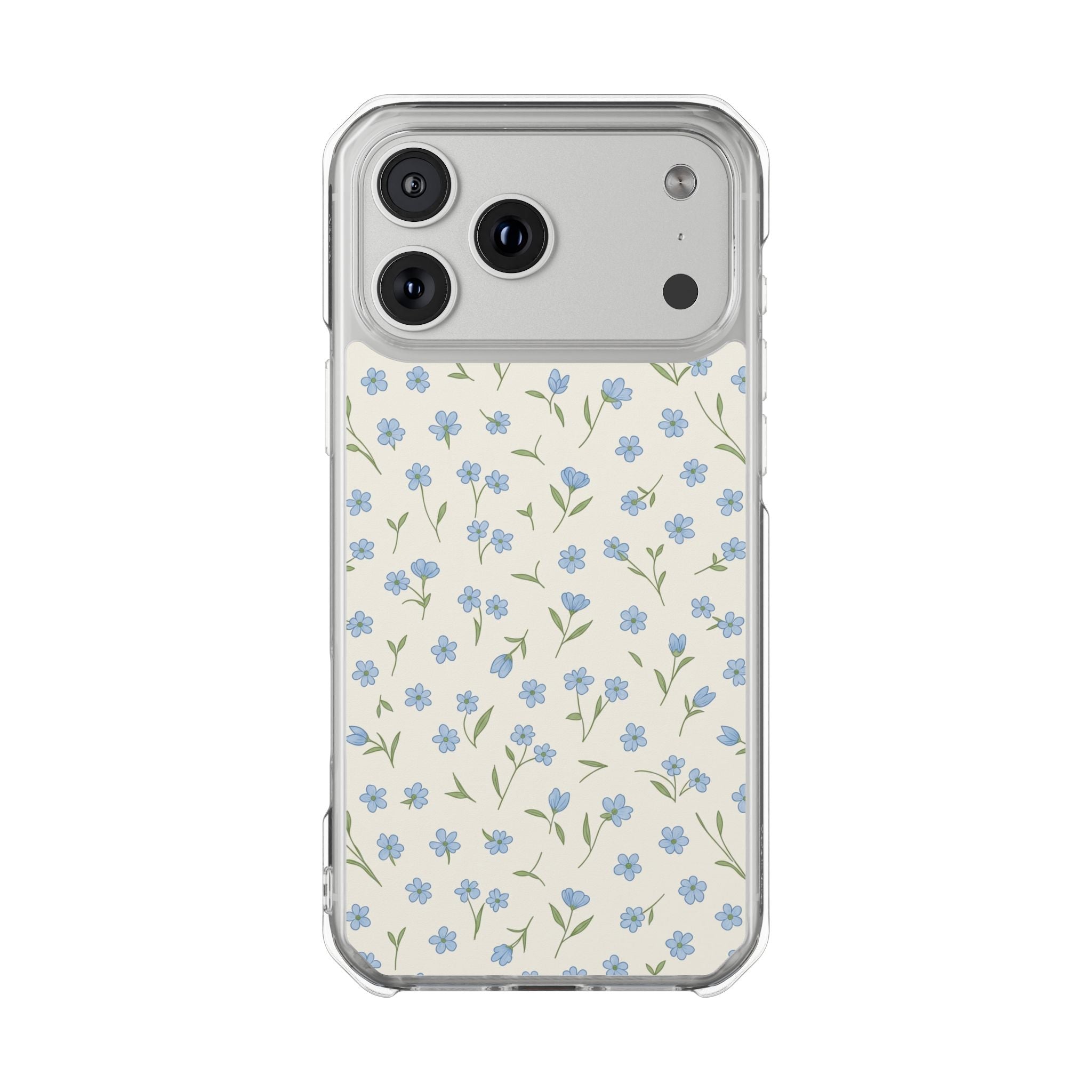 Phone case with polka dot pattern on a light blue background
