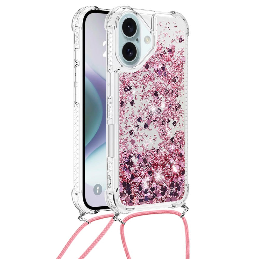 For iPhone 16 TPU Case Quicksand Design Phone Cover with Lanyard