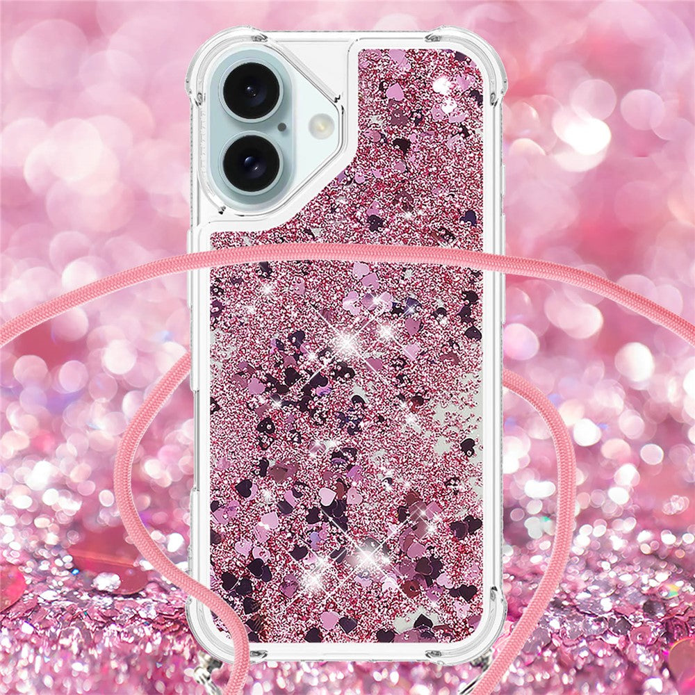 For iPhone 16 TPU Case Quicksand Design Phone Cover with Lanyard
