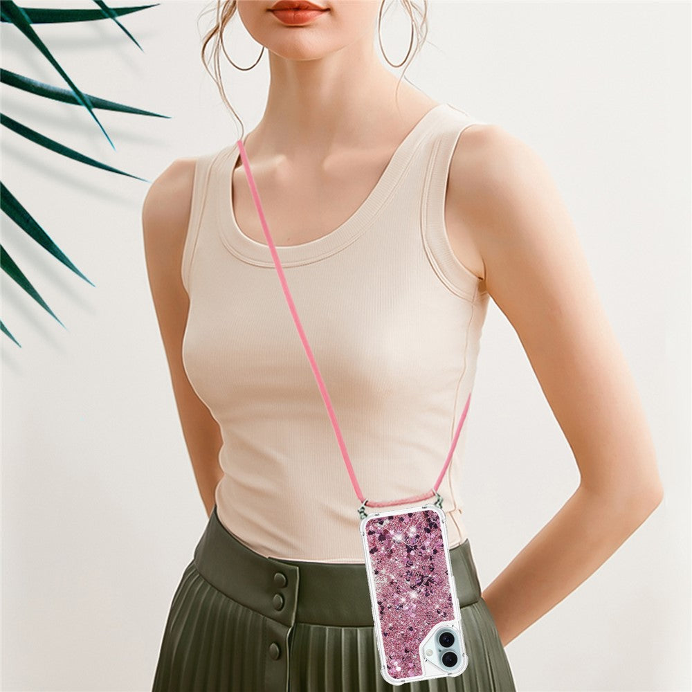 For iPhone 16 TPU Case Quicksand Design Phone Cover with Lanyard