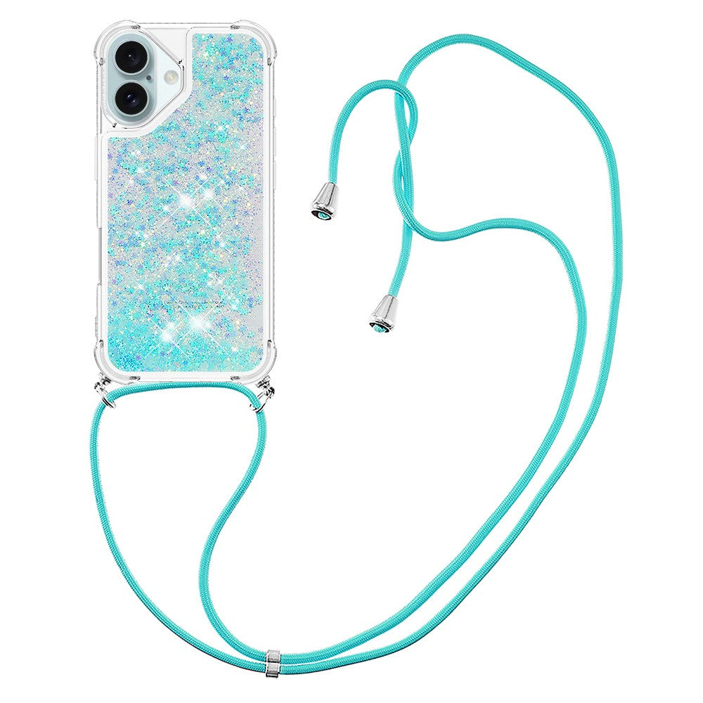 For iPhone 16 TPU Case Quicksand Design Phone Cover with Lanyard