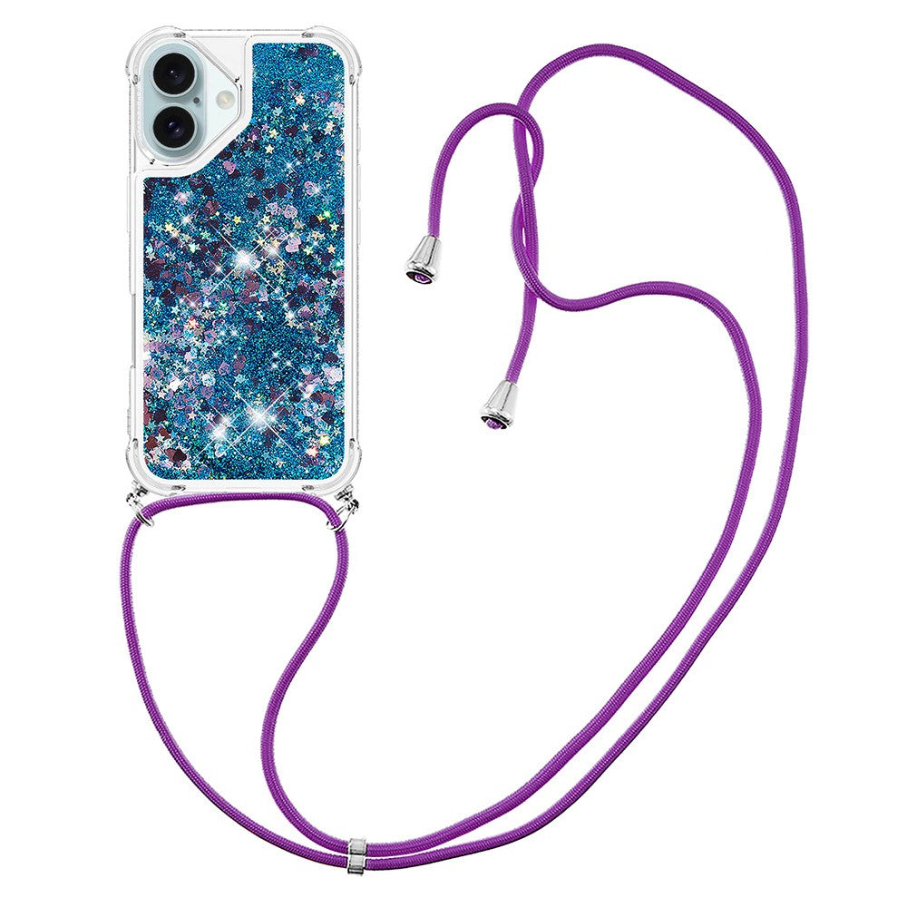 For iPhone 16 Plus TPU Case Quicksand Design Phone Cover with Lanyard