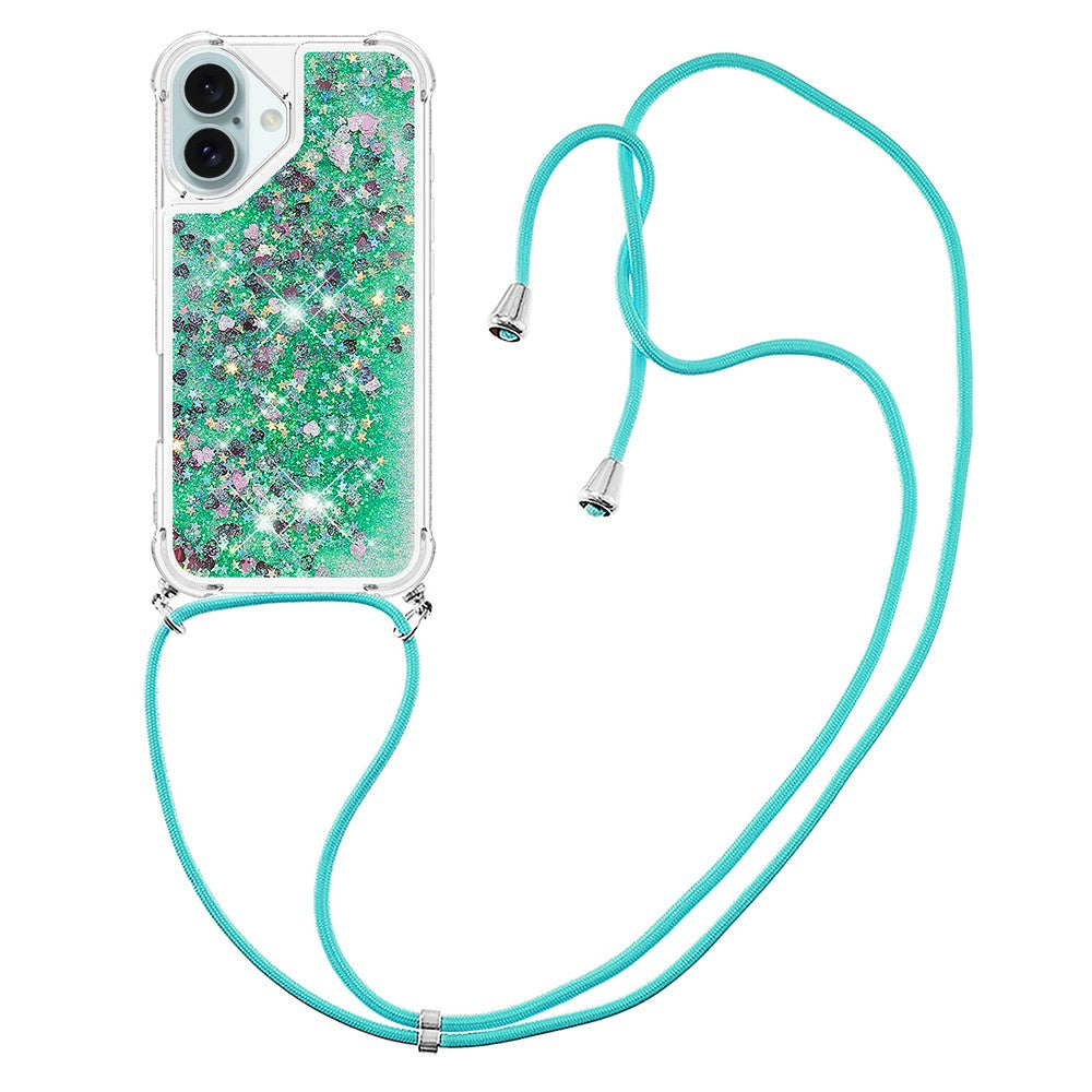 For iPhone 16 Plus TPU Case Quicksand Design Phone Cover with Lanyard