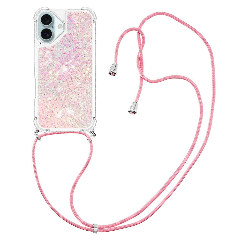 For iPhone 16 Plus TPU Case Quicksand Design Phone Cover with Lanyard