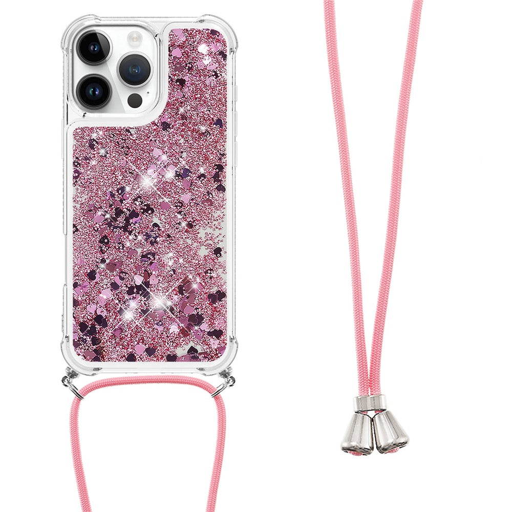 For iPhone 16 Pro TPU Case Quicksand Design Phone Cover with Lanyard