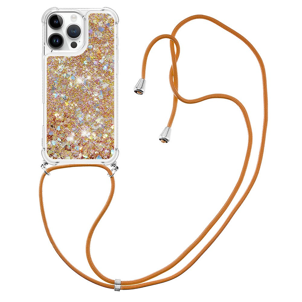 For iPhone 16 Pro TPU Case Quicksand Design Phone Cover with Lanyard