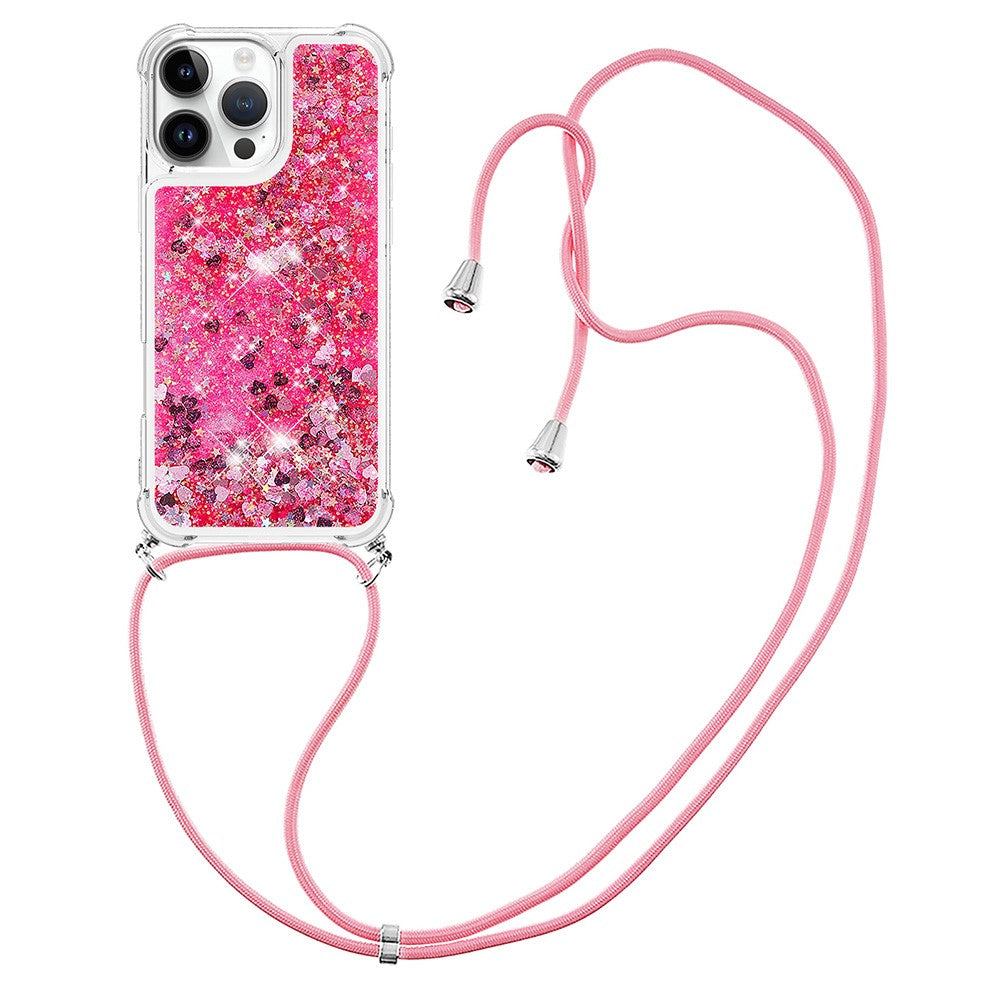 For iPhone 16 Pro TPU Case Quicksand Design Phone Cover with Lanyard