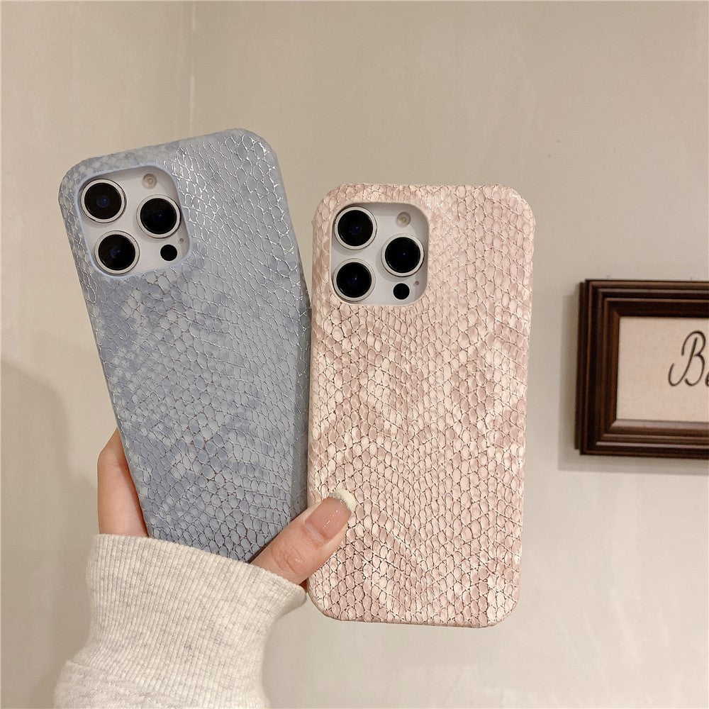 For iPhone 16 Pro Max Case Gold Thread Lacquered Snake Texture PU + PC Phone Back Cover