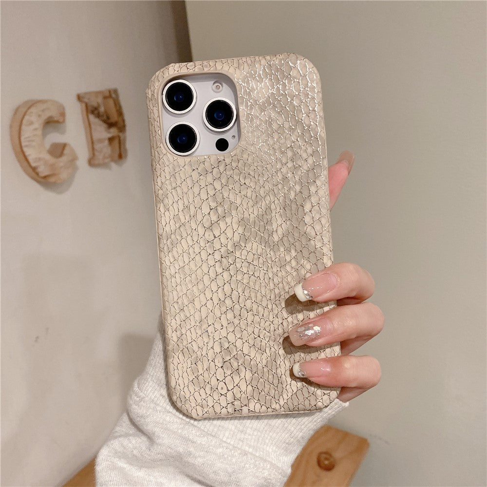 For iPhone 16 Pro Case Gold Thread Lacquered Snake Texture PU + PC Phone Back Cover