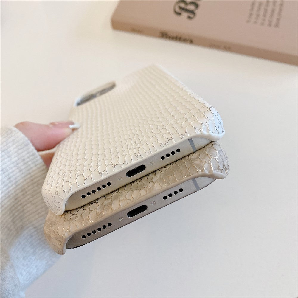 For iPhone 16 Pro Case Gold Thread Lacquered Snake Texture PU + PC Phone Back Cover