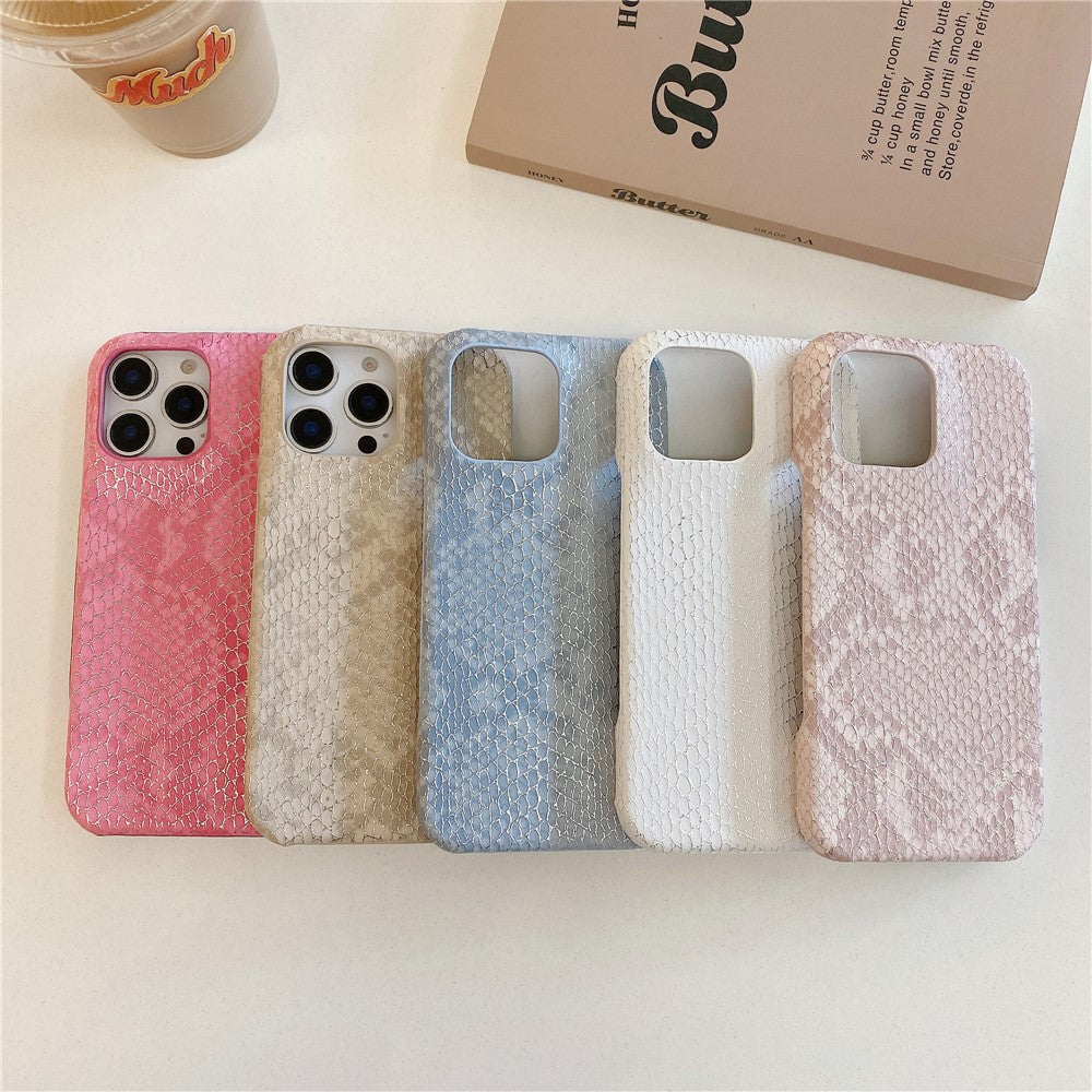 For iPhone 16 Pro Case Gold Thread Lacquered Snake Texture PU + PC Phone Back Cover