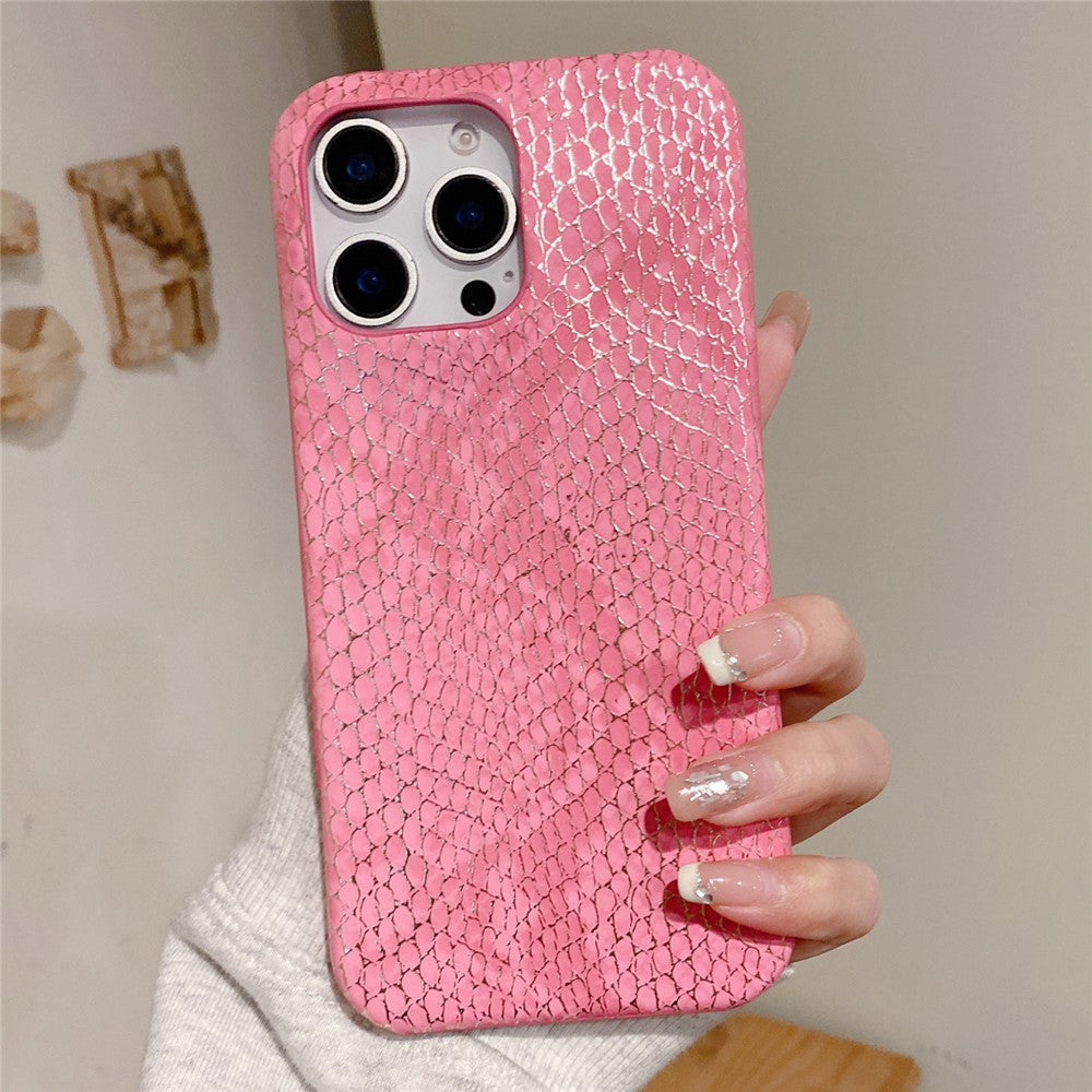 For iPhone 16 Pro Case Gold Thread Lacquered Snake Texture PU + PC Phone Back Cover