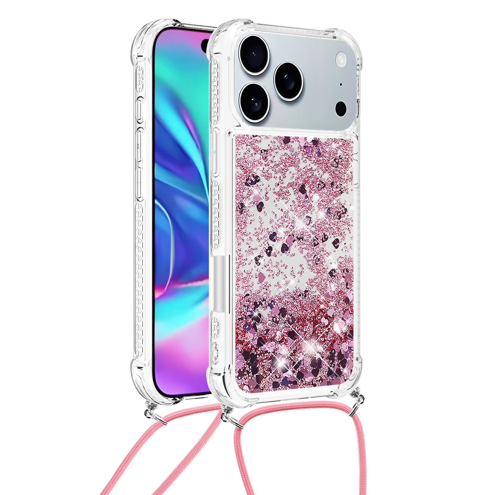 For iPhone 17 Pro TPU Case Quicksand Phone Cover with Lanyard
