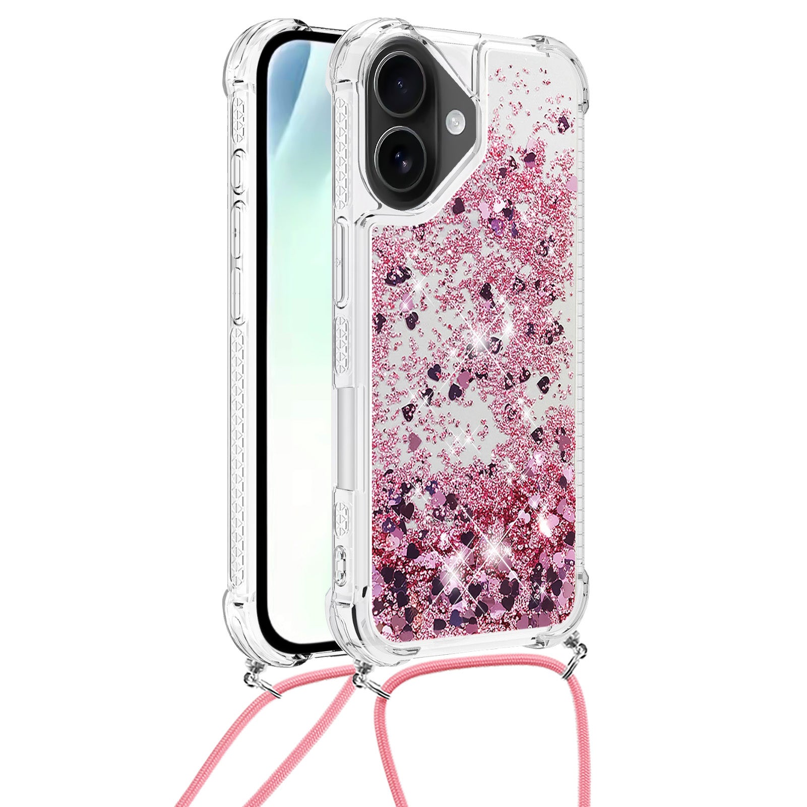 For iPhone 17 TPU Case Quicksand Phone Cover with Lanyard