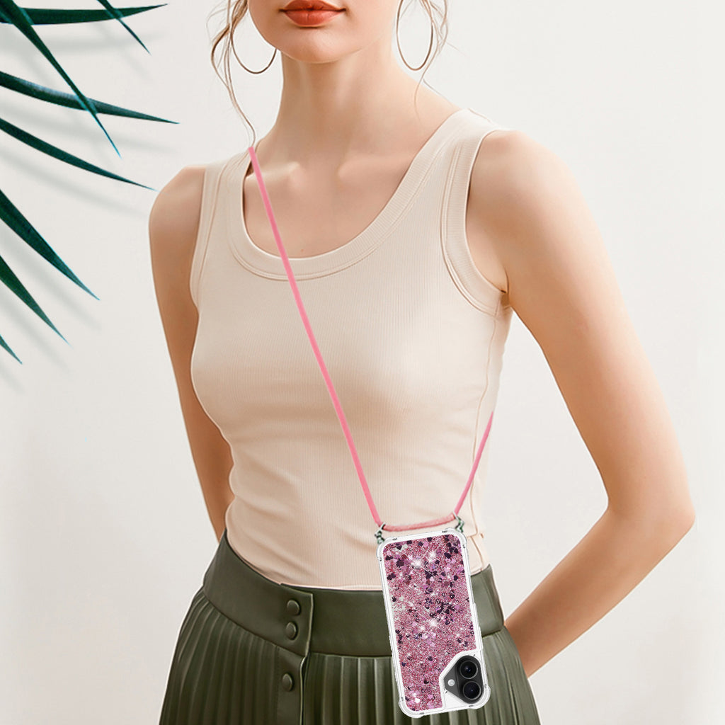 For iPhone 17 TPU Case Quicksand Phone Cover with Lanyard