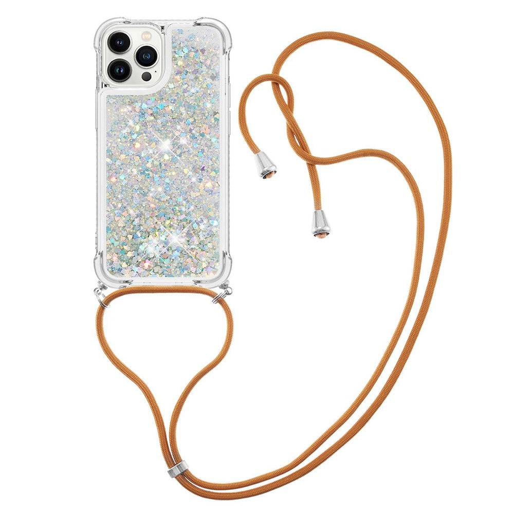 For iPhone 15 Pro Max TPU Case Quicksand Design Phone Cover with Lanyard