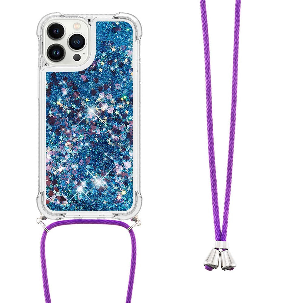 For iPhone 15 Pro Max TPU Case Quicksand Design Phone Cover with Lanyard