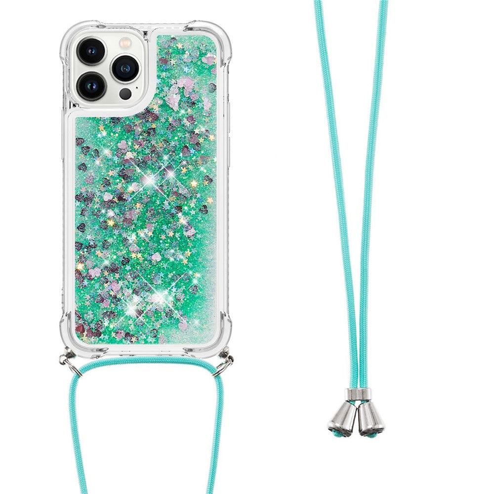 For iPhone 15 Pro Max TPU Case Quicksand Design Phone Cover with Lanyard