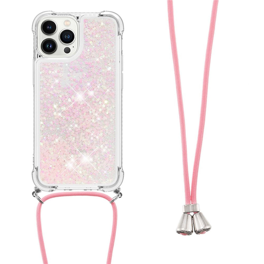 For iPhone 15 Pro Max TPU Case Quicksand Design Phone Cover with Lanyard