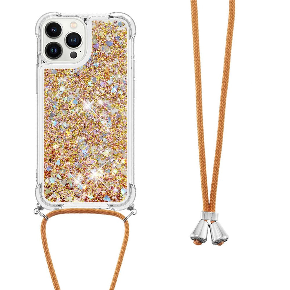 For iPhone 15 Pro Max TPU Case Quicksand Design Phone Cover with Lanyard