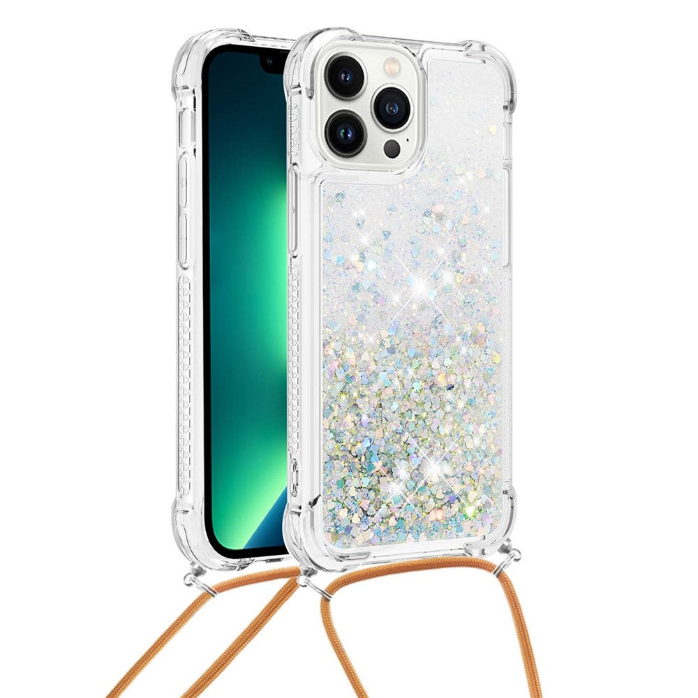 For iPhone 15 Pro TPU Case Quicksand Design Phone Cover with Lanyard